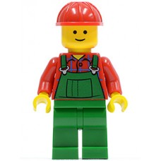 twn106 Overalls Farmer Green, Red Construction Helmet 